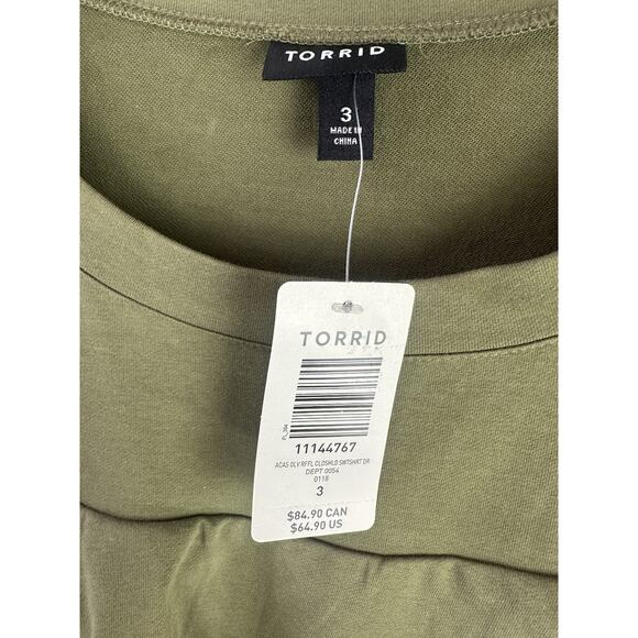 NWT Torrid Olive Green Ruffled Knit Sweatshirt Dress Cold Shoulder Plus Size 3X - Picture 7 of 9